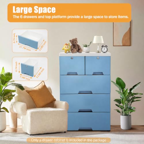 Chynalys 5 Layer Plastic Dressers with Drawers for Toys, 6 Drawers Plastic Drawer Storage Organizer, Storage Cabinet with Wheels and Locks, Movable Organizer Chest Closets, 40 * 19.7 * 13.8in - Image 3