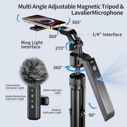 yAyusi Vlogging Kit for iPhone/Android, 70.9\" Magnetic Auto Face Tracking Tripod for iPhone with Light, Microphone/Remote Control, Content Creator Essentials Starter Kit for TikTok and YouTube