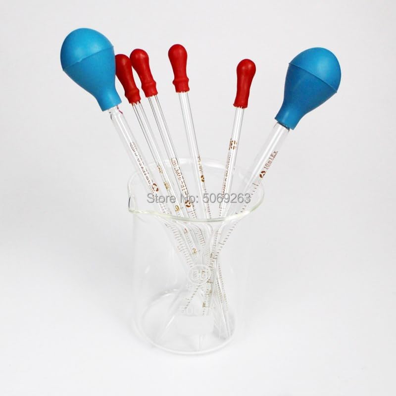 Pipeta cuentagotas graduada de Vidrio Vol.Pipeta de Transferencia de 0,5 ml/1 ml/2 ml/3 ml/5 ml/10 ml con Cabezal de Goma(10mL 2pcs)