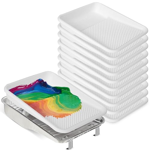 Unvert Paint Tray and Liner Set, Set Includes 9" Reusable Metal Pans Tray & 10 Pack of 9" White Plastic Paint Liners, Paint Roller Trays, Set for Household or Construction Use by UNVERT - Used condition - US$16.20