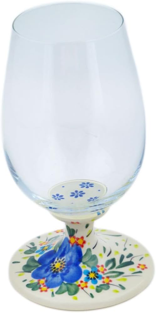 Polmedia Polish Pottery Glass - Blue Bouquet Pattern Handmade in Boleslawiec Poland + Certificate of Authenticity