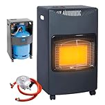 Portable Calor Gas Heater 4.2kw - Indoor & Outdoor Room, 3 Heating Settings | For Home, Camping, Office, Garage & Workshop - Free Standing Butane Cabinet Heater With Wheels, Regulator & Hose
