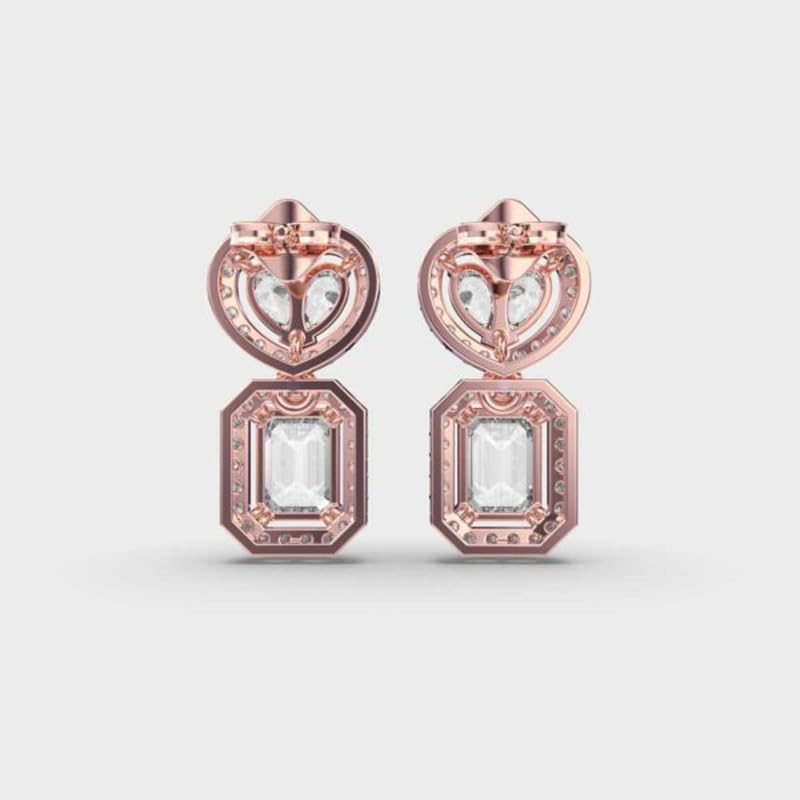 Orecchini pendenti in argento sterling 925 per tutti i giorni | Placcatura in oro rosa | N. pietra: 90 | Dimensioni gemma: 0,08-0,89 mm | Peso: 2,69 crt | Forma: mista | 4,538 grammi | R_00282