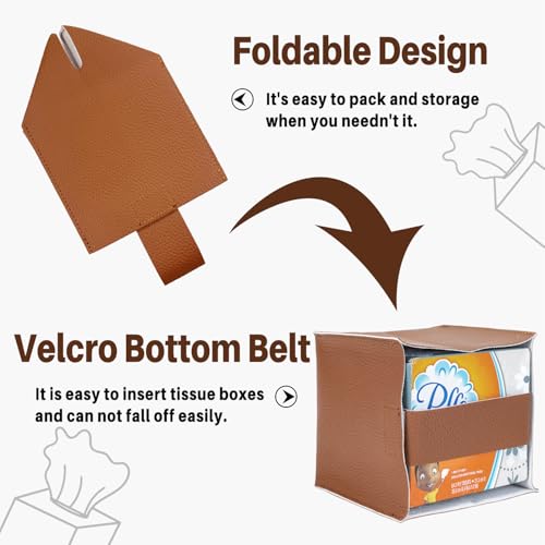 LeCorner Tissue Box Cover, Square PU Leather Tissue Box Holder, Modern Tissue Holder with Bottom Belt, Decorative Facial Paper Organizer for Office, Car, Bathroom, Home Decor (Brown) — view 3
