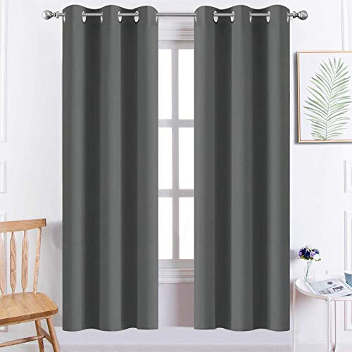 Yakamok Grommet Room Darkening Thermal Insulated Blackout Curtains Window Panels for Bedroom Width 38 Inch by Length 72 Inch Dark Grey Two Curtain Panels