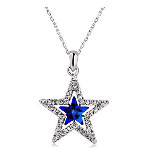 AILUOR Five-Pointed Star Sapphire Crystal Pendant Necklace, Fashion Silver Crystal Hollow Star Jewelry for Women