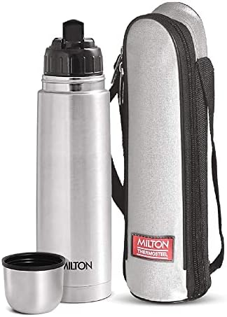 Milton Thermosteel Flip Lid Flask 500, Double Walled Vacuum Insulated 500 ml | 17 oz | 24 Hours Hot and Cold Water Bottle with Cover, 18/8 Stainless Steel, BPA Free, Food Grade, Leak-Proof | Silver