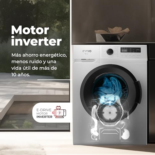 EVVO Lavadora 7kg, Vapor, Clase A, Motor Inverter, Lavado Rápido 15', Estrecha 40cm Profundidad, Bajo consumo, 1400 rpm, 15 programas, Inicio Diferido, Carga frontal, Blanco, Terra (7Kg) - imagen 5