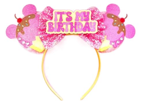 CLGIFT Minnie Ears Headband Birthday Pink - Handmade flexible headband Shiny front side only Bow Size - 5 inches Sequins Bow Silver gold blue minnie ears Rainbow Sparkle Pink Unisex