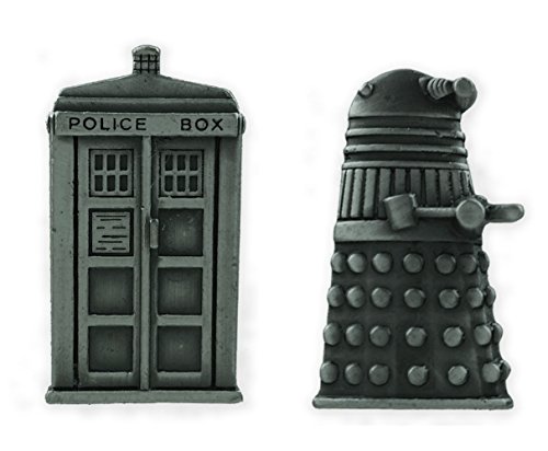 DOCTOR WHO Pewter Style Look - TARDIS and DALEK - Lapel Pin Set of Two