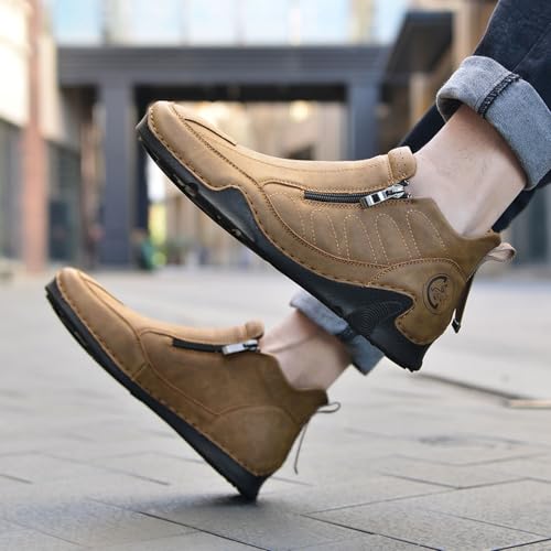 Trendy Comfortable Lightweight Men's Leather Work Shoes with Side - Zipper Design Suitable for Driving Walking a Versatile Choice for Daily outings2