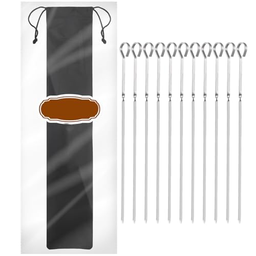 HEMOTON 12 Pack Kabob Skewers 16 Inch Long Stainless Steel Barbecue Skewer with Silicone Covers Storage Bags for Meat Shrimp Chicken Vegetable