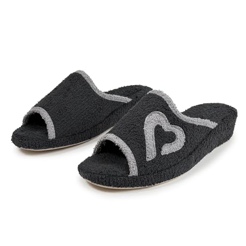 JOMIX Sabots Talon Compensé Semelle Liège Chaussons Tissu Éponge Ouverte Femme Maison Été Confortables Souple Légères de Dame Respirantes Noir 41