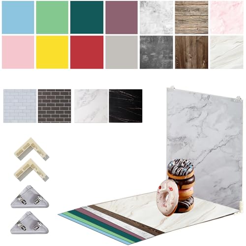 UTEBIT Fotografie Hintergrund Set 2-in-1 | Doppelseitig Holz & Marmor Design | 54x86cm Wasserdicht