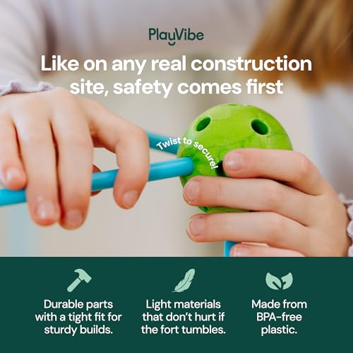 PLAYVIBE Fort Building Kit - 130 Pieces - Indoor & Outdoor Play, Building Toys & Creative Forts