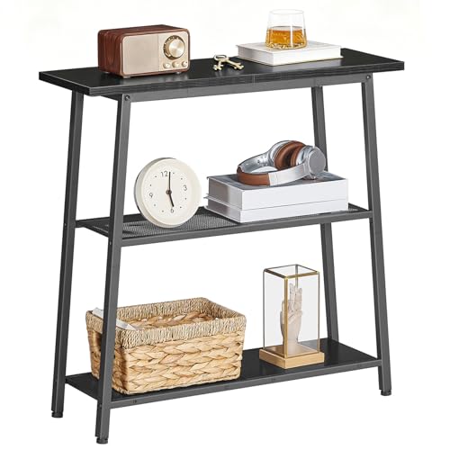 Image of HOOBRO 30 inch Narrow Console Table, 3-Tier Small Entryway Table with Storage Shelves, Behind Couch Sofa Table, Hallway Table for Entryway, Foyer, Hallway, Living Room, Black BB62XG01