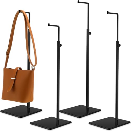 Maitys 4 Pack Purse Display Stands, Adjustable Height Handbag Display Stand Metal Bag Display Rack Handbag Stand Holder Single Hanging Hook Bag Stand for Boutique Store (Black)