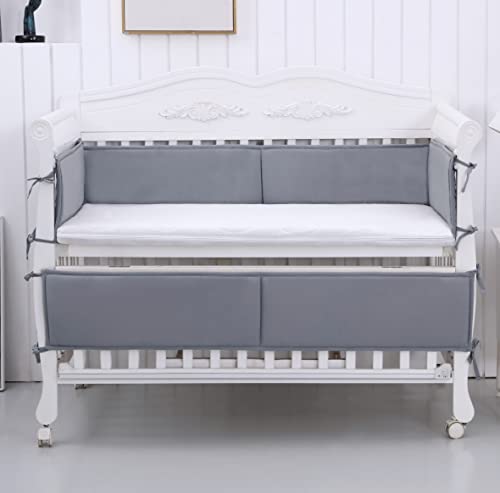 Crib Bumpers Pads, 4Pcs Breathable Crib Bumpers Padded Cotton Crib Liner for Inside Crib Padding Soft Baby Crib Protector Pads Sets for Boys_& Girls (Grey)