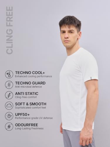 Image of TECHNOSPORT Men's Slim Fit Polyester Activewear Sports T-Shirt with Moisture-Wicking Comfort for Workout, Running & Gym