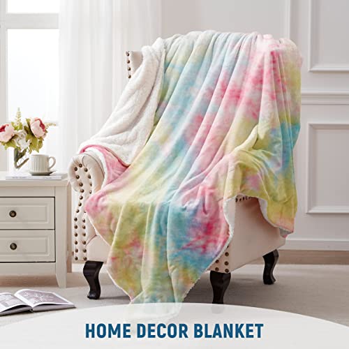 Kawahome Sherpa Fleece Blanket Queen Size Winter Heavy Thick Bed Extra Warm Super Soft 500Gsm Warmest Blankets For Couch, 90" X 90" Pink Rainbow #TOP4
