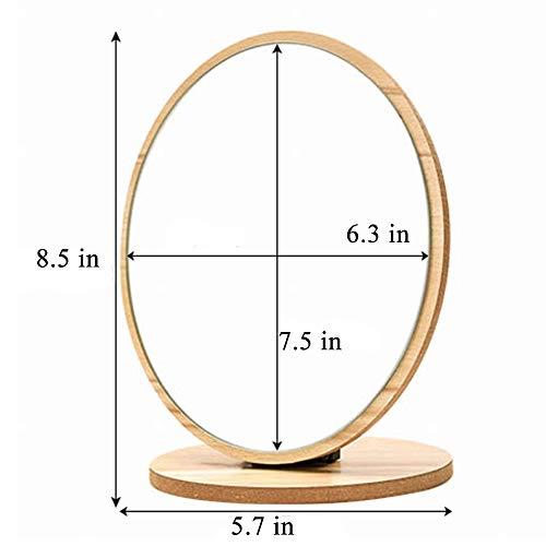Aestivate Oval Compact Table Mirror Standing Wood Framed Mirror Desktop Mirror 90 Degree Rotating Mirror For Makeup Cosmetic #TOP1