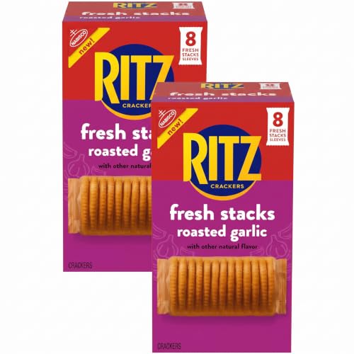 RITZ Fresh Stacks Roasted Garlic Crackers, Travel Snacks, 11.8 oz (8 Multi Snack Packs) (Pack of 2)