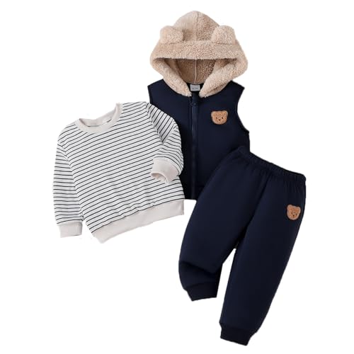Ropa de niña pequeña con sudadera manga larga a rayas y chaleco para abrazos abrigados