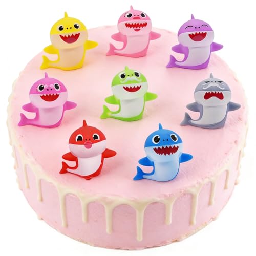 Mini decorações para bolos de tubarão, 8 peças Shark Cake Topper, Topper bolo tema oceano decoração, ornamentos para bolos de aniversário infantis