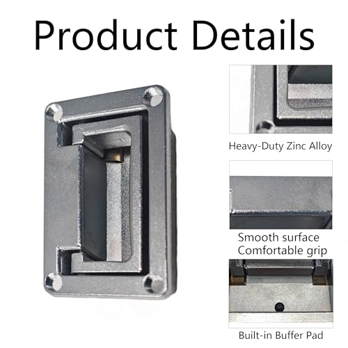 Image of Recessed Pull Handle, Heavy Duty Hatch Pull Handle Container Handle, Silver Zinc Alloy Flush Pull Handles for Toolbox, Deck Hatch, Drawer Access, 3.7 inchx2.4 inch