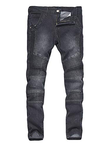 Andongnywell Men's Ripped Slim Straight fit Biker Jeans with Zipper Distressed Stretchy Denim Pants Trousers