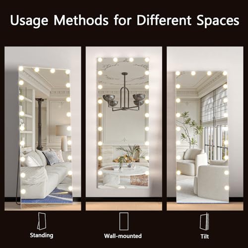 CASSILANDO Espejo de cuerpo entero con luces, 160 x 50 cm, espejo de pie Hollywood, espejos montados en la pared con luz, espejo de tocador grande para dormitorio, 3 modos de color (blanco) - imagen 8