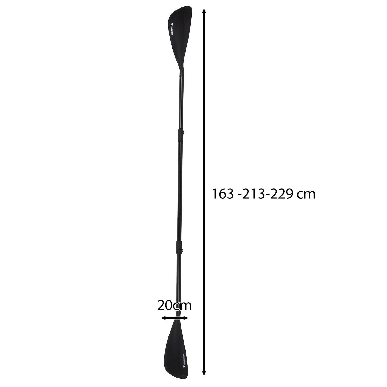 TRIZAND 2 in 1 SUP & Kayak Paddle – Regolabile 163 – 229 cm – 4 pezzi – Leggero e robusto – Alluminio + Nylon – per paddleboard & kayak – Nero
