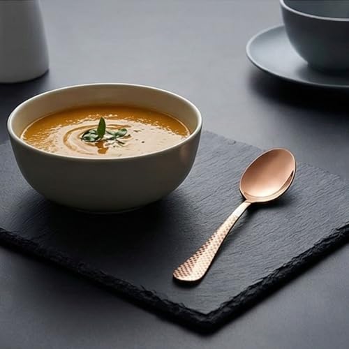 Image of Dinner Spoon Set of 5 ? 8.1 inch Rosegold Finish Tablespoons with Checks Printed Handle, Durable Stainless Steel & Dishwasher Safe Silverware for Home, Restaurant, and Gifting