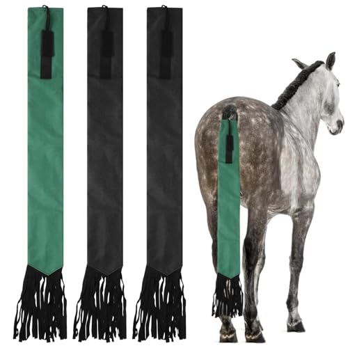 DORMIYA 3 PCS Horse Tail Bags Horse Tail Guard Bag with Fringe Oxford Cloth Horsetail Bag with Adjustable Nylon Fastener Ponytail Protective Bag to Keep Clean and Prevent Mosquitoes