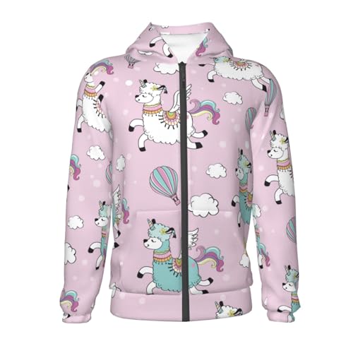 Llama Unicorn and Rainbow Kid Hoodies Boys Zip Up Sweatshirts Girls Pullover with Pocket2