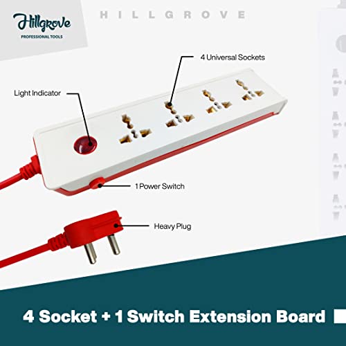 Image of Hillgrove HGCM304M1 Power Extension Board with 4 Universal Socket and 1 Switch with Analog Line Tester and 5 Meter Long Cable Surge Protector for Home /Computer /Fridge 4 Socket Extension Boards