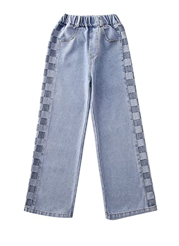 Betusline Girls' Elastic Waist Wide Leg Jeans, 3-13 Years