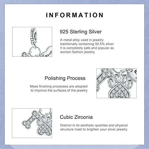 Rmmy Charm 925 Sterling Silver Pendant Dangle Beads Best Friends & Dog Paw Bones For European Bracelets And Necklaces,Chriatmas Mother's Day Birthday Jewelry Gifts For Women Girls Friends #TOP2