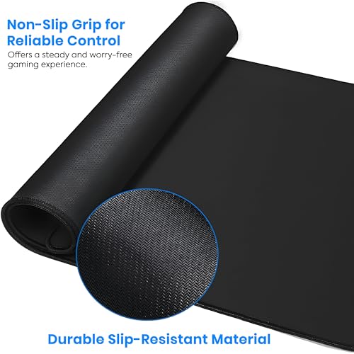 Image of Storite 700x300x2mm Extended Gaming Mouse Pad - Non-Slip Rubber Base, Stitched Edges, Water-Resistant Surface - Black