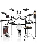 AKLOT Electric Drum Set with Kick-Tower: 4 Dual Zone Mesh Pads, 8’’ Tower-Style Kick Drum, 10’’ Snare, Dual Zone 10’’ Cymbals with Choke, 360 Sounds, User Kit, USB-MIDI, Throne, B-CORE 540 Air, Black