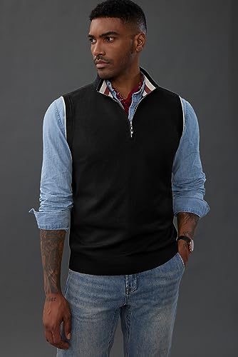 PJ PAUL JONES Mens Sweater Vest Quarter Zip Vest Sweater Stand Collar Contrast Stripes Pullover Knitwear Vest2