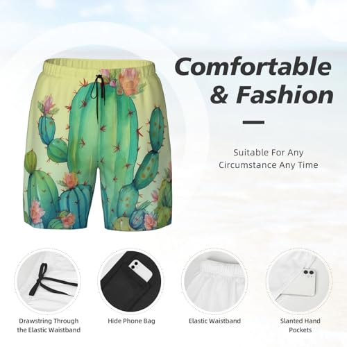Men's Swim Trunks Quick Dry Board Shorts Funny Cactus Beach Shorts with Pocket Bathing Suits for Men4