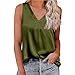 Satin Tank Tops for Women V Neck Pleated Casual Sleeveless Summer T Shirts Fashion Solid Color Loose Tunic Blouse Army Green