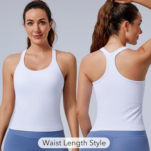 Image of Women's Workout Tank Tops, with Built in Bra Racerback Seamless Crop Tops