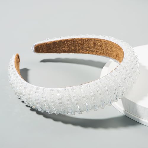 Image of Shining Diva Fashion Stylish Full Crystal Luxury Hairbands | Fancy Shiny Bling Diamond Sparkle Crystal Beaded Headband | Hand-Woven Black White Pink Padded Rhinestones Hair Accessories