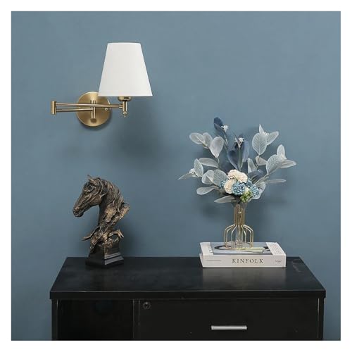 Lámpara de pared LED dorada con brazo oscilante y pantalla de tela 3