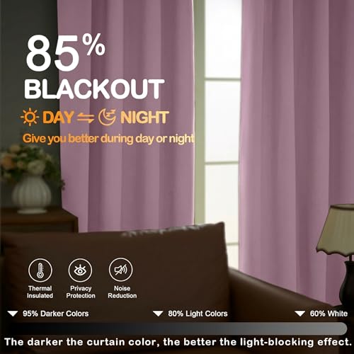 Image of Pink Blackout Curtains for Girls Room 84 Inch Length 2 Panels Set, Thermal Insulated Curtains for Living Room Nursery, Rod Pocket Window Drapes for Patio French Door Front Door, 2x40Wx84L