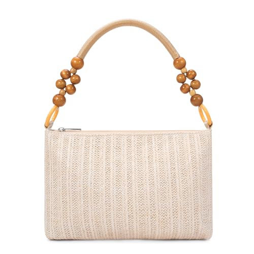 Image of YYW Straw Beach Bag with Zipper Straw Purse Beach Purse Weave Shoulder Vacation Tote Handbags