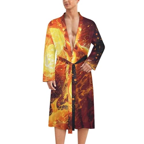 Flame Wolf Howls Under Moon Funny Men's Robe Novelty Soft Lightweight Bathrobe Long-sleeve Spa Robes