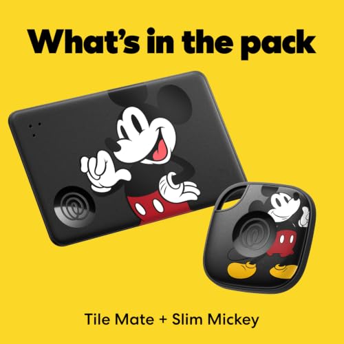 Image of Life360 Tile Starter Pack - Mickey Mouse - Bluetooth Trackers and Item Finders for Keys, Wallets & More. Both iOS and Android Compatible. Phone Finder. 2-Pack (Black Mate /Slim)